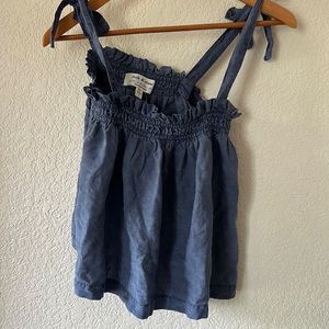 Anthropologie cloth and stone blue tie spaghetti strap smocked tank top blouse